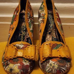 Irregular Choice Iconic Floral Tropical Heels with Yellow bow Size 8.5